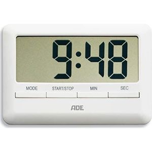 ADE Digitale keukentimer TD 1600, de vlakste timer ter wereld, inclusief tijd, wekker, aftellen en stopwatch, magneetophanging, lcd-display, wit