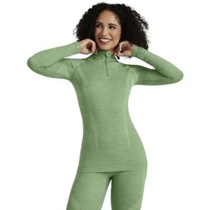 FALKE Dames Top van onderlaag Wool-Tech High Zip Neck W L/S SH Merino Duurzaam Thermisch Ondergoed Sneldrogend Warm 1 Stuk, Groen (Quiet Green 7378), M