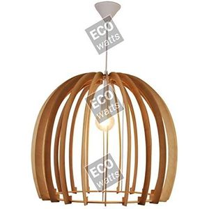 Hanglamp, E27, max. 40 W, lampenkap, hout, voor binnen en buiten, PVC-kabel, lengte 100 cm, wit