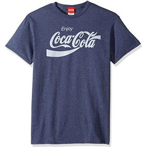 Coca-Cola Men's Eighties Coke Short Sleeve T-Shirt Heather, Navy Heather, Medium