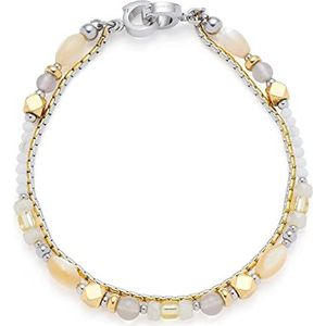 Leonardo Jewels Armband Marina, 2-rij armbanden van roestvrij staal met clip & mix sluiting, agaat - schelp gouden parels, zilver, 19,5 cm, 022635, Eine Grösse, Roestvrij staal, Geen edelsteen