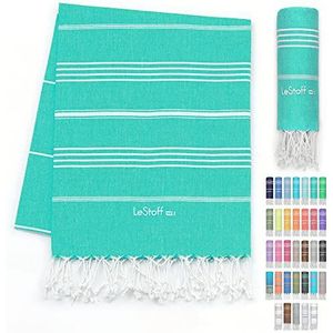 LeStoff de traditionele Hamamdoek Strandlaken Badhanddoek Saunahanddoek Douchehanddoek Spa Sport Yoga Reizen 100% Biologisch Katoen. Duurzaam, natuurlijk, zacht en voorgewassen. (95 x 180 cm, Turquoise)