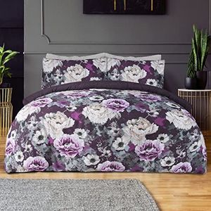 Sleepdown Omkeerbaar dekbedovertrek met bloemenpatroon, katoen polyester, paars, tweepersoonsbed