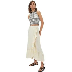 Koton Dames Frilled Asymmetrische Midi Rok, ecru(010), 36