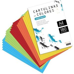 Gekleurd karton, A4, verschillende kleuren, 180 g, knutselwerk, print uw documenten en creatieve ontwerpen, A4-kleurenbladen, m-office (x100, intensief assortiment)