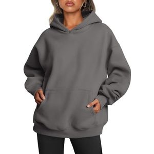 Trendy Queen Oversized hoodies voor dames fleecen sweatshirts met lange mouwen, truien, herfst- en winterkleding, Donkergrijs, XL