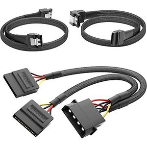 KabelDirekt - 4-pin Molex connector op 2 x 15-pin SATA stroomkabel 30 cm + 7-pin SATA 3 datakabel 6 Gbit/s 90° haaks 60 cm + 7-pin SATA 3 datakabel 6 Gbit/s 60 cm