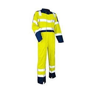 LMA Workwear 4106 Surveillance goed zichtbare tweekleurige overall met dubbele sluiting zonder metalen opstaande kraag, maat XS, middernachtblauw/neon oranje