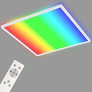 Briloner 7491-016 - Slimme LED plafondlamp, RGB heldere kleuren, Indirect lichteffect, Neutraal wit licht, WiFi-woonkamerlamp, Afstandsbediening, Spraakbesturing., Zwart