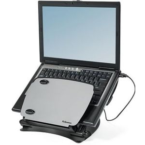 Fellowes Laptopstandaard voor notebooks tot 17 inch (43,18 cm) - in hoogte verstelbaar, helling tot 65 graden verstelbaar - geïntegreerde sjabloonhouder en USB-poorten