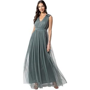 Maya Deluxe Maxi-jurk voor dames, met ruches, schouderdetail, bruidsmeisje, mistig groen, 24