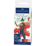 Faber-Castell 267196 Pitt Artist Pen Comic Colouring Set, verschillende kleuren, met penseelpunt, etui van 6