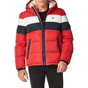 Tommy Hilfiger Klassieke donsjack met capuchon voor heren (standaard en groot en lang) alternatieve buitenkledingjas, Rood/IJs/Navy Poly Tech, M