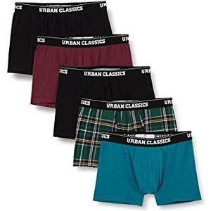 Urban Classics Boxershorts voor heren, 5-pack, van biologisch katoen, multipack boxer shorts van biologisch katoen in vele kleurencombinaties, maat S tot 5XL, plaidaop+jasper+cherry+blk+blk, S