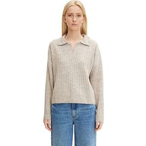TOM TAILOR Denim Dames trui met kraag 1033057, 30224 - Cloud Grey Melange, S