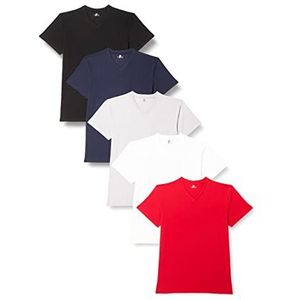 Lower East Heren T-shirt met V-hals, gemaakt van 100% katoen, Zwart/groen/marineblauw/rood/grijs melange/wit, set van 10, L