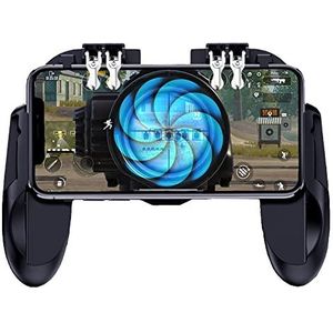 Ozkak Telefooncontroller met ventilator, draagbare mobiele gamecontroller, 6 vingers, gamepad, joystick L1R1 L2R2, voor PUBG, Android, iOS, iPhone, Samsung, Huawei, smartphone