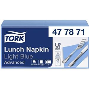 Tork Soft Lunchservet Lichtblauw, 1/4 gevouwen, 3-laags, 33 x 33 cm, 10 x 150 servetten, 477871