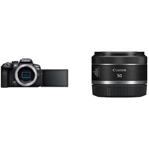 Canon EOS R10 camera spiegelloze (hybride camera, DSLR upgrade, 15 B/s, 4K video's) zwart & Canon RF 50 mm Lens met F1.8 STM voor EOS R (43 mm filterdraad,), zwart