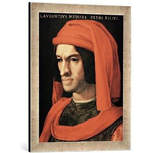 Ingelijste foto van Agnolo di Cosimo Bronzino ""Lorenzo de' Medici/schilderij van Bronzino"", kunstdruk in hoogwaardige handgemaakte fotolijst, 40x60 cm, zilver raya