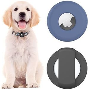 Siliconen houder voor AirTag hondenhalsband, opschuifbare lichte waterdichte hoes voor Airtag hond/kat 2021 accessoires, blauw + zwart, 2 stuks