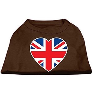 Mirage Britse vlag hart zeefdruk hond Shirt, klein, bruin