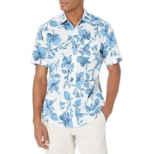 Amazon Essentials Men's Shirt met korte mouwen, print en slanke pasvorm, Blauw Bloemenprint, XL