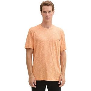 TOM TAILOR Heren T-shirt met borstzak, 36805 - Pumpkin Orange Stripe, L