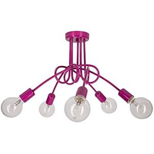 Light-Home Industrieel Pendellamp Edison - Moderne Hanglampe voor Woonkamer, Slaapkamer Eetkamer en Keuken – Metaal - 5 Lichtbronnen - Purper