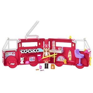 ​Barbie Chelsea Brandweerwagen, speelset met Chelsea pop (ca. 15 cm), uitklapbare brandweerwagen, meer dan 15 accessoires, stickers, vanaf 3 jaar, HCK73