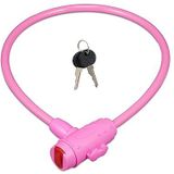 Relaxdays kinderfietsslot, 2 sleutels, 70 cm lang, slot voor kinderfietsen & kindersteppen, dun kabelslot, roze