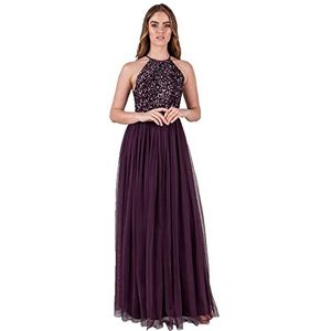 Maya Deluxe Maya Frosted Embellished Halter Halter Pink Maxi Jurk Bruidsmeisje Jurk Dames, Bessen, 54 NL