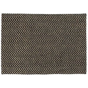 Relaxdays deurmat jute, met patroon, zigzag, 60 x 40 cm, hal, entree, voor binnen, natuurlijk materiaal, natuur/zwart