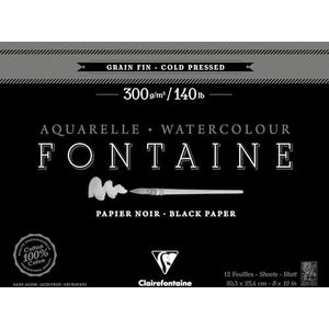 Clairefontaine 975307C – een blok gelijmd, 1 pagina tekenpapier, put, 12 vellen, fijne korrel, 20,3 x 25,4 cm, 300 g, zwart