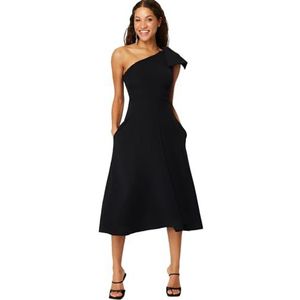 Trendyol Dames Dames Midi Skater Getailleerde Weven Jurk, Zwart, 34