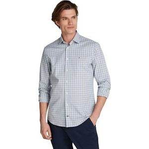 Tommy Hilfiger Heren lange mouwen stretch klein geruit overhemd, Lichtblauwe ruit, 36