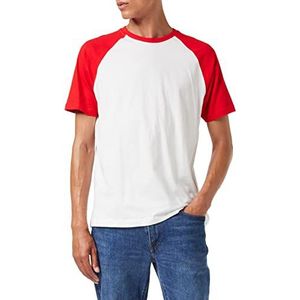 Build Your Brand Raglan Contrast Tee T-shirt voor heren, wit/rood, L