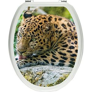 Pixxprint prachtige luipaard tijdens het poetsen als wc-deksel stickers, WC, WC-deksel - Afmetingen: 32x40 cm, glanzend materiaal toiletdekselstickers, vinyl, kleurrijk, 40 x 32 x 0,02 cm
