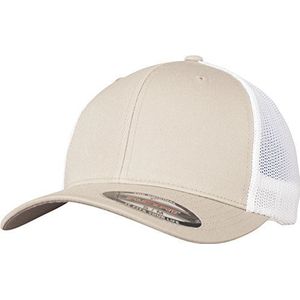 Flexfit Mesh Trucker Cap 2-kleurig - uniseks baseballcap voor dames en heren, kaki/wit., L/XL
