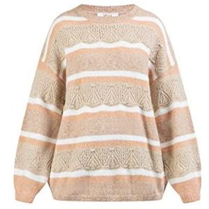 SIDONA Dames oversized gebreide trui 15525110-SI01, beige meerkleurig, M/L, Beige meerkleurig, M/L