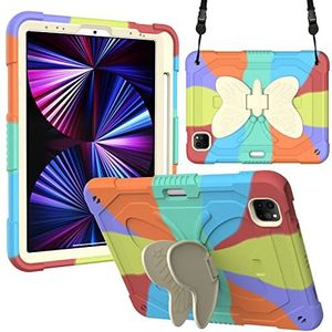 Compatibel met iPad Mini 6 (2021), 3D Heavy Duty Hard Rugged beschermhoes, cartoon Cute Butterfly Wings standaard, stootvaste siliconen hoes met standaard voor kinderen (lichtrood)