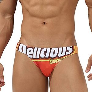 EASEJUICY Heren Bikini Badmode Sexy Badpak Gradiënt Ontwerp Zwemslip met Trekkoord Lage Taille Badpak, Sinaasappel Delicious, M