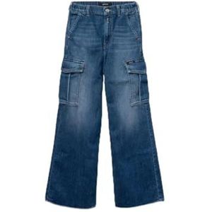 Replay Aidyna Cargo Jeans voor meisjes, met wijde pijpen, 009, medium blue., 16 Jaar