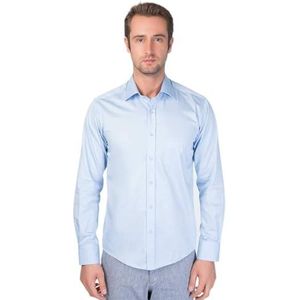 Bonamaison Heren Regular Fit shirt met lange mouwen met zakken Button Down Shirt, blauw, standaard