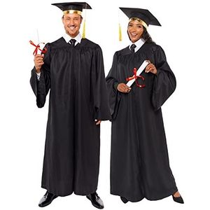 amscan - Unisex volwassen afstuderen gewaad & mortel board hoed maat: S - L, Zwart, S-M