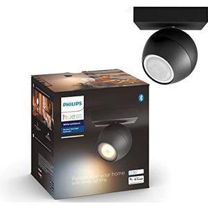 Philips Hue Buckram Opbouwspot 1-Lichts - Warm tot Koelwit Licht - Duurzame LED Verlichting - Dimbaar - Verbind met Bluetooth of Hue Bridge - Werkt met Alexa en Google Home - Zwart