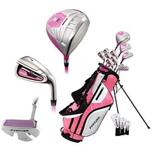Precieze M5 Dames Dames Complete Rechtshandige Golfclubs Set Inclusief Titanium Driver, S.S. Fairway, S.S. Hybrid, S.S. 5-PW ijzers, Putter, Standbag, 3 H/C's Roze (Roze, Rechterhand Petite Maat -2,5