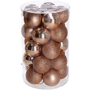 Verpakking met 25 kerstballen van kunststof, koper, om op te hangen, voor boomdecoratie, 6 cm diameter