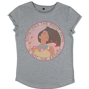 Disney Dames Pocahontas-Not Easiest Organic Roll Sleeve T-Shirt, Melange Grey, S, grijs (melange grey), S