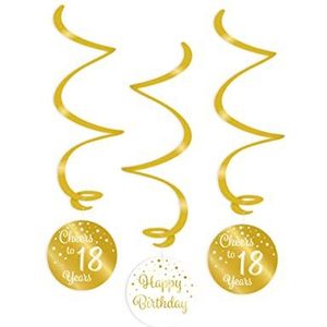 PD-Party 7023102 Hangende Swirl Decoratie | Hanging Swirls | Feest | Viering - 18, Goud/Wit, 14cm Lengte x 14cm Breedte x 70cm Hoogte